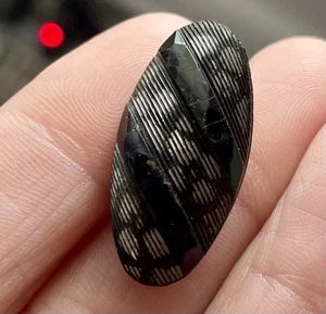 VTG Antique 1” Black Glass Oval Button Carved Painted G42 - Picture 1 of 3