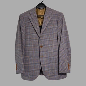 Paul Stuart Checked Wool Tailored Jacket Blue Light Brown Spring Style Size 48 - Picture 1 of 24