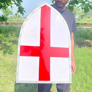 Medieval Crusader Shield – 28" Metal Knight Shield with Red Cross | Wall Decor - Picture 1 of 10
