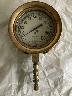 Medidor de bomba de sentina y lavado Jas P Marsh antiguo latón WWll náutico buen estado Foto 1 de 4