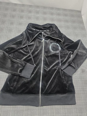 Calvin Klein Women's Velour Rhinestone Hoodie Cowl Neck Jet Black Size Medium  - Image 1 of 4