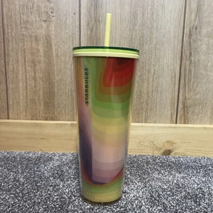 Starbucks 2025 Rainbow Waves Tumbler Yellow Green Venti 24oz - Picture 1 of 4