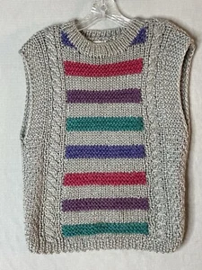 Palmettos Sleeveless Sweater Size S Vintage Gray Stripe Vintage Knit Pullover - Picture 1 of 10