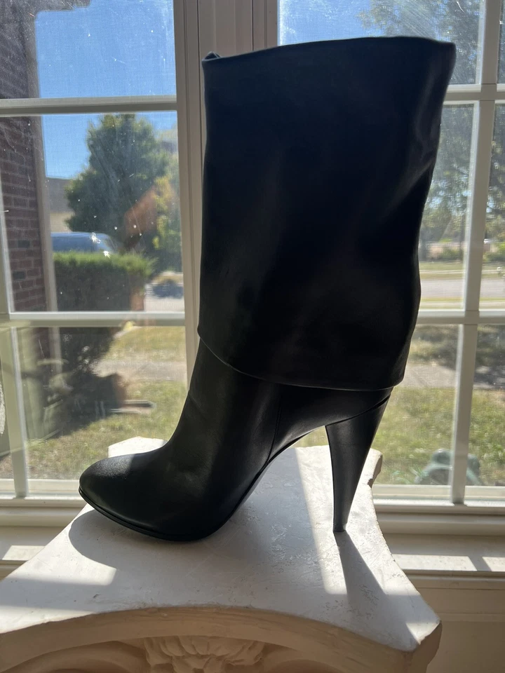 Bota de cuero de diseñador plegable Sigerson Morrison talla 8,5 $800 media pantorrilla Foto 1 de 4