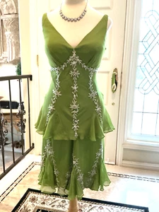 VESTIDO PEPLUM VINTAGE NUEVO VERA CHRISTINA Seda Dos Piezas con Cristales ¡RARO! - Imagen 1 de 6
