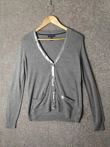 Tommy Hilfiger grau Pailletten V-Ausschnitt Knopf Baumwollmischung Strickjacke - Damen Small - Bild 1 von 11