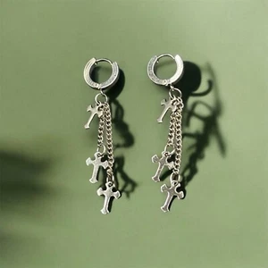 Paio Cerchietti da lobo in Acciaio con trè Catene pendenti con Croci - Imagen 1 de 4