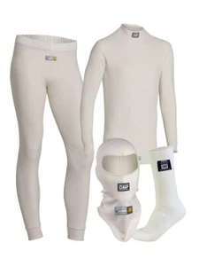 OMP Primer Conjunto Ropa Interior Top Calcetines Largos Johns Pasamontañas Blanco FIA 8856-2018 - Imagen 1 de 5