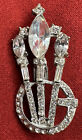 Vintage American Jewelry Chain Co. Ajc Rhinestone Scepter Silver Tone Brooch Pin