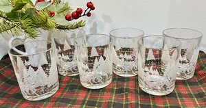 5 Vintage Avon Through The Woods Frosted Winter Sleigh Ride Low Ball Glasses - Picture 1 of 6