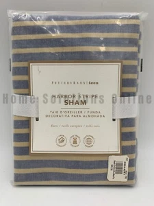 Pottery Barn Teen Harbor Stripe Cotton Percale Sham Navy Blue Euro #9995K - Picture 1 of 5