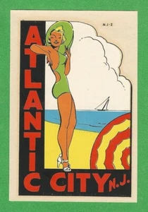 VINTAGE ORIGINAL 1948 SOUVENIR "ATLANTIC CITY" NEW JERSEY PINUP TRAVEL DECAL ART - Picture 1 of 1