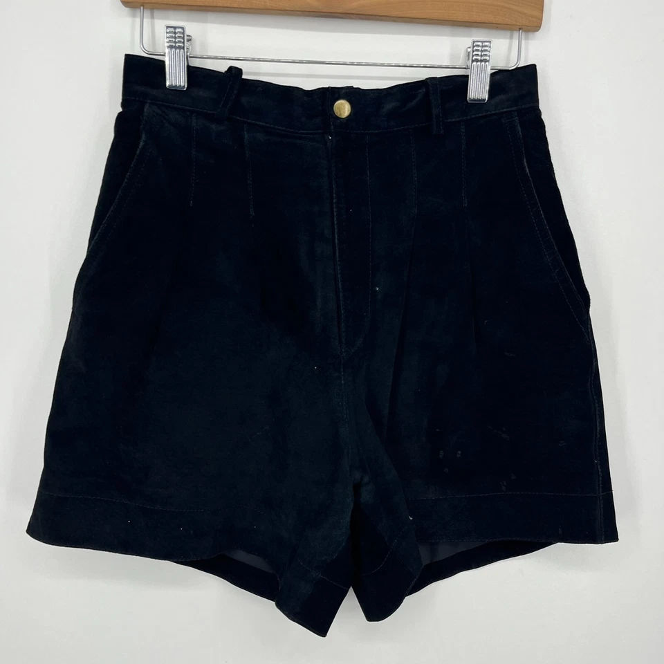 Шорты женские Via Max натуральная кожа подростковые 7 черные винтажные плиссированные бермуды - Изображение 1 из 4