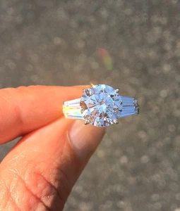 3 Kt Doppio Baguette Anello Russo Qualità Zirconia Cubica Argento Sterling - Foto 1 di 2