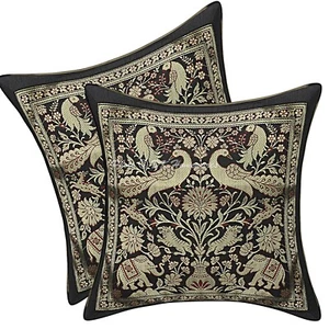 Bohemian Brocade Throw Pillow Covers Jacquard Elephant 30x30 cm Indian Set Of 2 - Picture 1 of 6