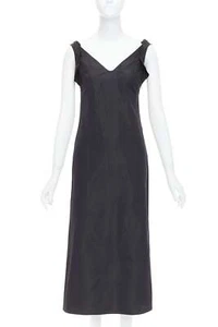 MIU MIU 1990s Vintage black silk blend ruffle strap V back dress IT38 XS - Picture 1 of 9