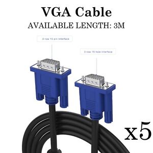 x5 VGA Cable 3 Meter Long VGA SVGA D-Sub 15 Pin PC to TFT LCD Monitor TV Lead