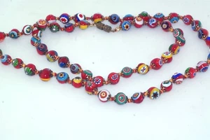 Vtg Italian Millefiori Murano Glass Bead 8mm Necklace 30" Strand - Picture 1 of 3