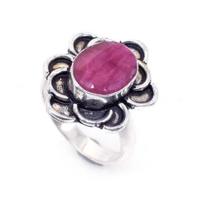 Joyería Espiritual Facetado Rubí Creado en Laboratorio Regalo Hecho a Mano Joyería Anillo 8.5 J270 - Imagen 1 de 4