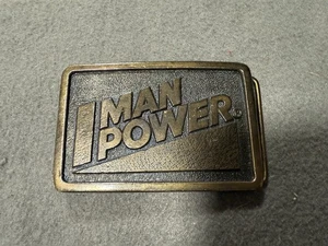 VINTAGE 1975 MAN POWER LIMITED EDITION BRASS BELT BUCKLE WYOMING STUDIO ART WORK - Picture 1 of 7