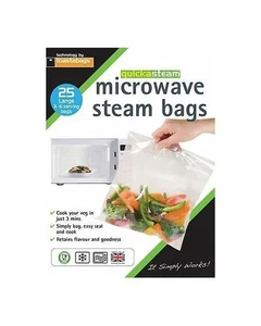Microwave Steam Vegetable Bags Toastabags Quickasteam 25 Large 3-6 Serving Bags - Picture 1 of 3