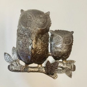 Vintage Brutalist Punched Iron Metal Owl MCM Wall Sculpture Art 8” - Picture 1 of 5