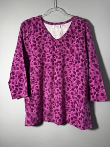 Top túnica Denim D & Co Talla XL Rosa Oscuro Estampado Mangas 3/4 Con Elástico - Imagen 1 de 5