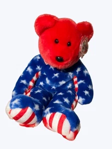 Ty Beanie Buddies Liberty rot und blau Plüschbär mit Sternen und Streifen Design - Bild 1 von 10