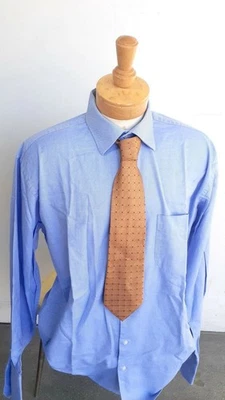Mens TIGLIO LUXE BLUE DRESS SHIRT COTTON BUTTON Down DOPPIO LITORTO 16 34/35 EUC - Image 1 of 4