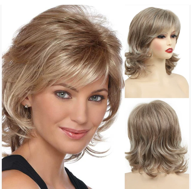 Pelucas de cabello sintético mezcla rubio ceniza cortas mujeres suaves naturales uso diario Foto 1 de 4