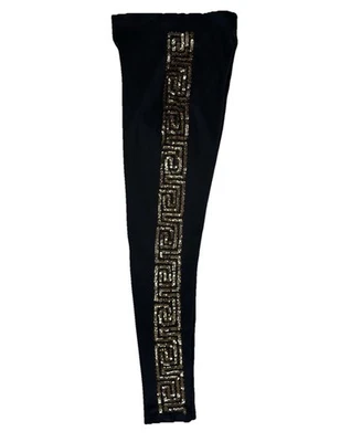 "Leggings de lentejuelas negros pequeños/medianos pantalones de cintura alta fiesta glamour entrepierna 28""" Foto 1 de 4