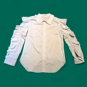 KATE HEWKO Estructurado Volantes y Plisado Oxford Vestido Camisa Blusa Top L 4H - Imagen 1 de 13