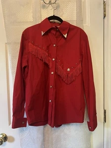Blusa Camisa DE COLECCIÓN Lilia Smith Mujeres Abotonada Roja Flecos Occidentales Algodón M - Imagen 1 de 8