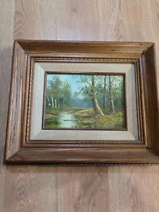 Cantrell Ölgemälde Bäume und Bach 5x7 gerahmt Kunstwerk signiert - Bild 1 von 7