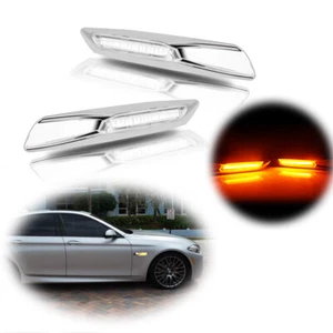 Silver Clear Amber LED Front Side Marker Lights For 2004-2010 BMW 1 3 5 Series - Picture 1 of 9