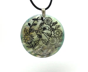 Vintage ABALONE Shell Silver Toned Butterfly Flower Silhouette cut out Pendant - Picture 1 of 4