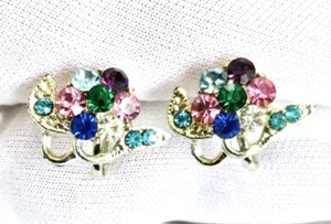 Vintage Strass Ohrringe Silberfarben Schraubverschluss Mehrfarbig - Bild 1 von 8