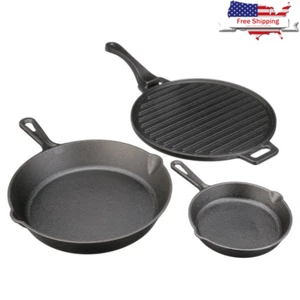 Cast Iron Skillet Set W/ Handles & Griddle Pre-Seasoned 6" 10.5" 11" Durable - Picture 1 of 8