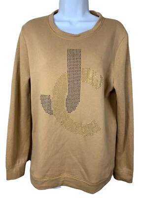 Juicy Couture Sweatshirt Large Beaded Shimmer Long Sleeve Pullover Tan JC Logo - Image 1 of 4