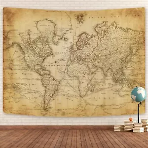 Old World Map Tapestry, Vintage World Map Geographical Distribution Tapestry Map - Picture 1 of 1