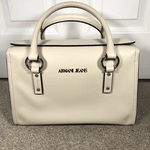 Armani Jeans Boston Bag Handbag Tote Cream Top Handle Magnetic Close Clutch - Picture 1 of 16