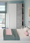 MAX White & Cement Wardrobe 120cm Wide 2 Sliding Door Hanging Rail + Shelves