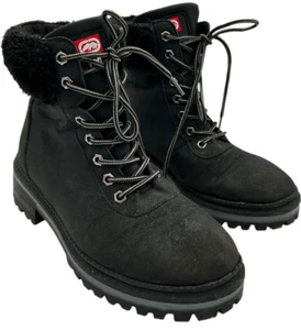 marc ecko rhino red women's black lace-up ankle boots fur lined size 8 - Picture 1 of 12