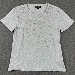 J Crew Shirt Womens S Gray Pearl Jewel Front Short Sleeve Tee 100% Cotton - Picture 1 of 9