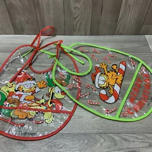 2 Vintage Christmas GARFIELD Vinyl Baby Bibs 1992 Remco - Picture 1 of 7