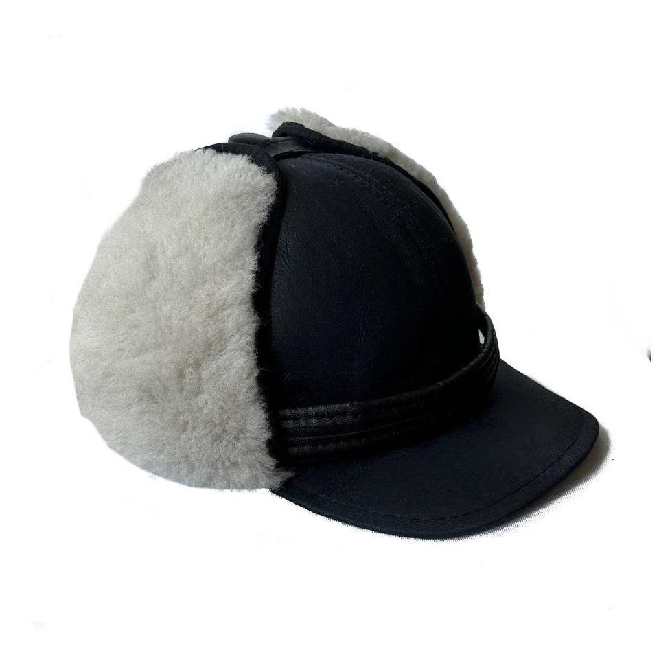 Hecho a mano 100% Natural Piel de Oveja Cuero de Oveja Sombrero de Trampero | Sombrero de Aviador Foto 1 de 4