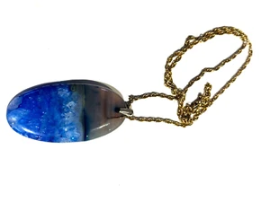 Necklace with Blue Calcite Crystal Pendant. 1970's Afganistan - Bild 1 von 5