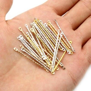 50pz Orecchini Barra Doppio Cilindro Spille Strisce Di Collegamento Fai Da Te Gioielli - Foto 1 di 11