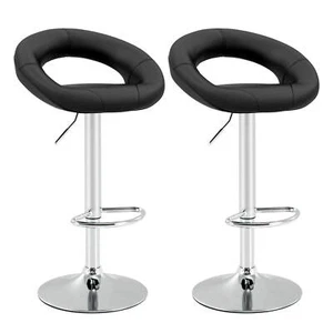 Juego de 2 taburetes de barra ajustables de cuero PU taburetes de bar sillas giratorias de pub negro nuevo - Imagen 1 de 7