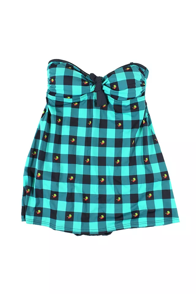 Tommy Hilfiger Navy Aqua Core Gingham Bandeau Swimdress 4 - Image 1 of 3